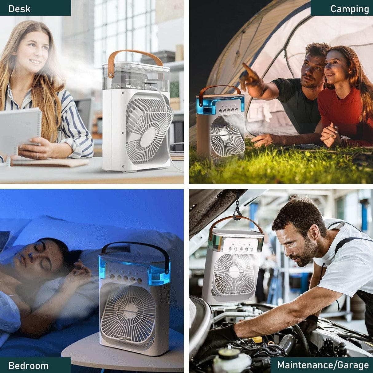 Mini Air Cooler βοΈ Portable Fan with Mist Spray π§ | 3 Speed + 7 Color LED π | Perfect for Summer Cooling