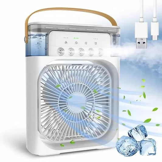 Mini Air Cooler ❄️ Portable Fan with Mist Spray 💧 | 3 Speed + 7 Color LED 🌈 | Perfect for Summer Cooling