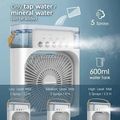 Mini Air Cooler ❄️ Portable Fan with Mist Spray 💧 | 3 Speed + 7 Color LED 🌈 | Perfect for Summer Cooling