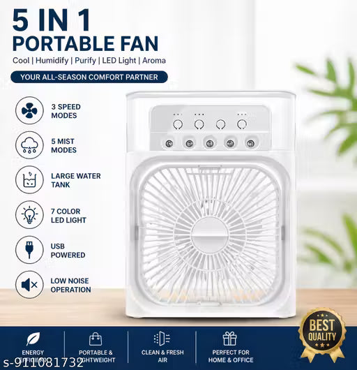 Mini Air Cooler ❄️ Portable Fan with Mist Spray 💧 | 3 Speed + 7 Color LED 🌈 | Perfect for Summer Cooling