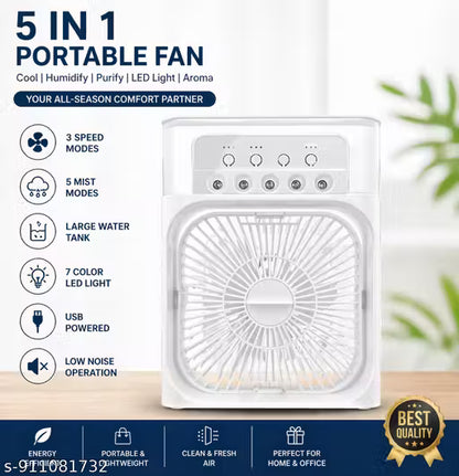 Mini Air Cooler ❄️ Portable Fan with Mist Spray 💧 | 3 Speed + 7 Color LED 🌈 | Perfect for Summer Cooling